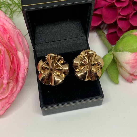 VINTAGE⚜️RARE NAPIER Filigree Crystal Clip Earrings - Picture 3 of 7